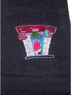 Kitchen Towel Embroidered 100%  Set 3 Cotton Black 1 Green Holiday Stockings Chi